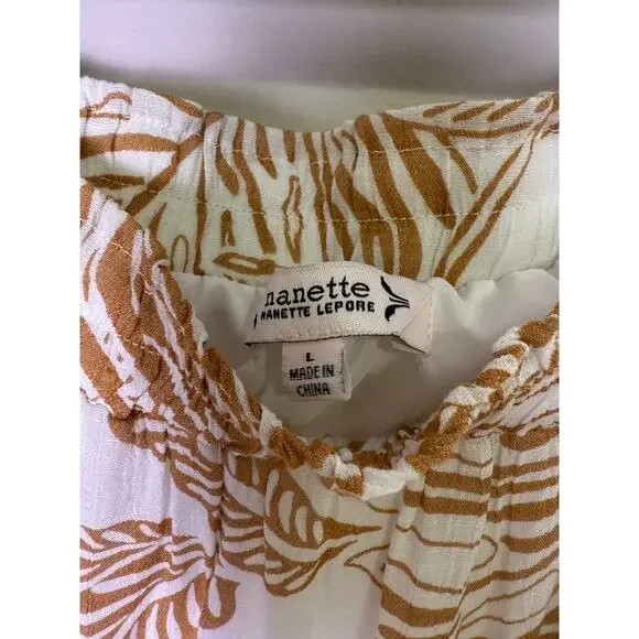 Nanette Lepore White Brown Leaf Print Tiered Midi Skirt Rayon Blend Size L - Picture 3 of 5